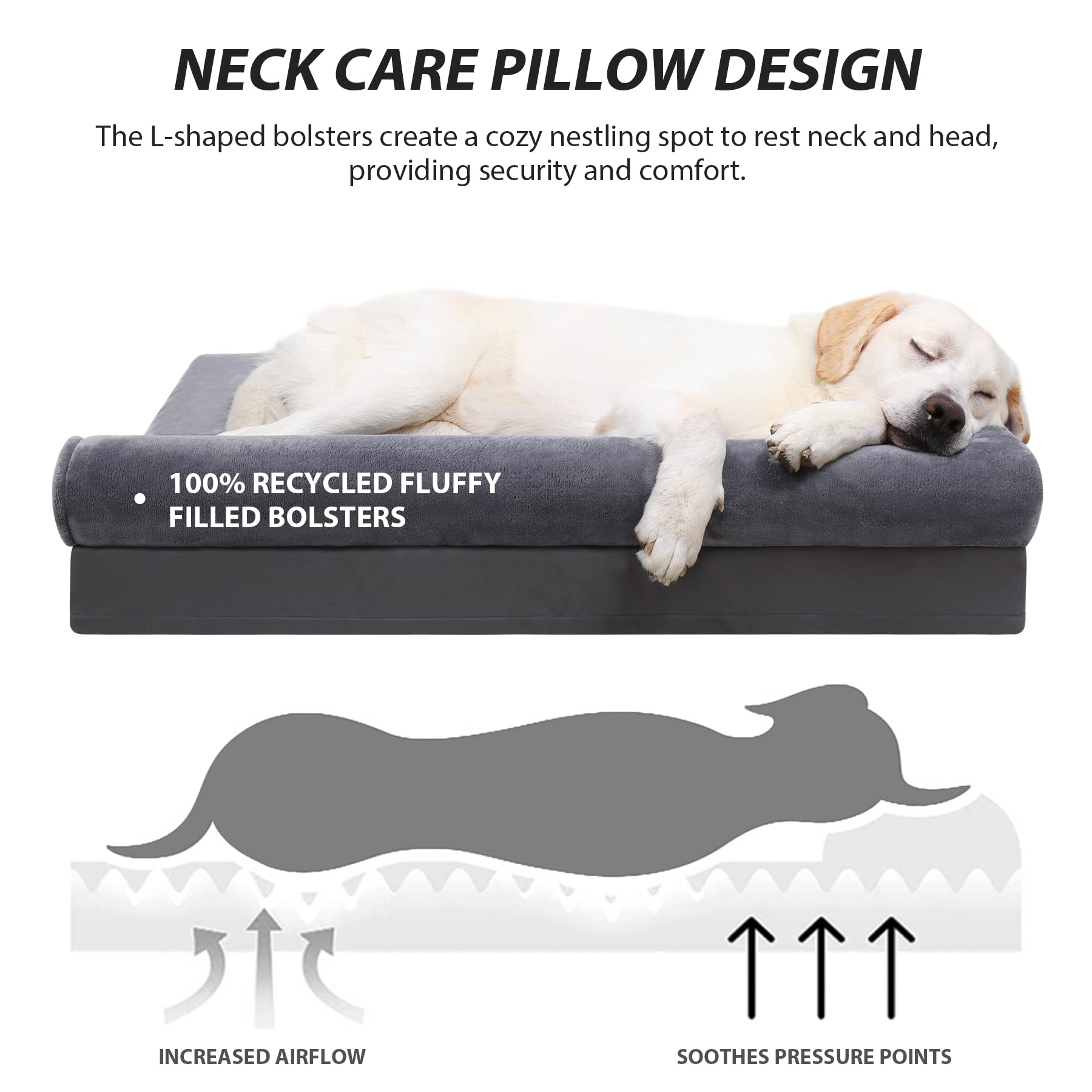 KSIIA dog bed corner bolster offering neck and head support in gray