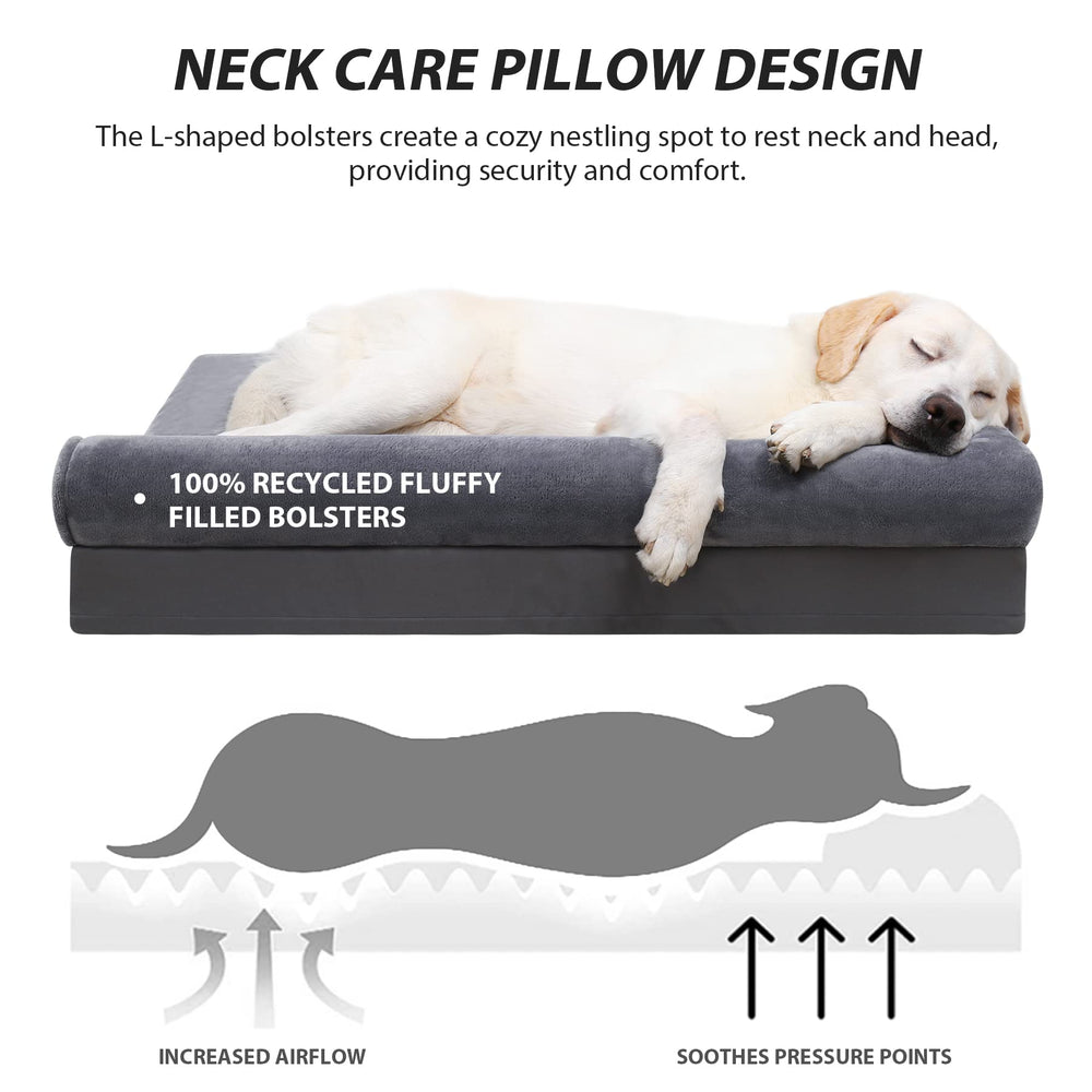 KSIIA dog bed corner bolster offering neck and head support in gray