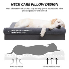 KSIIA dog bed corner bolster offering neck and head support in gray