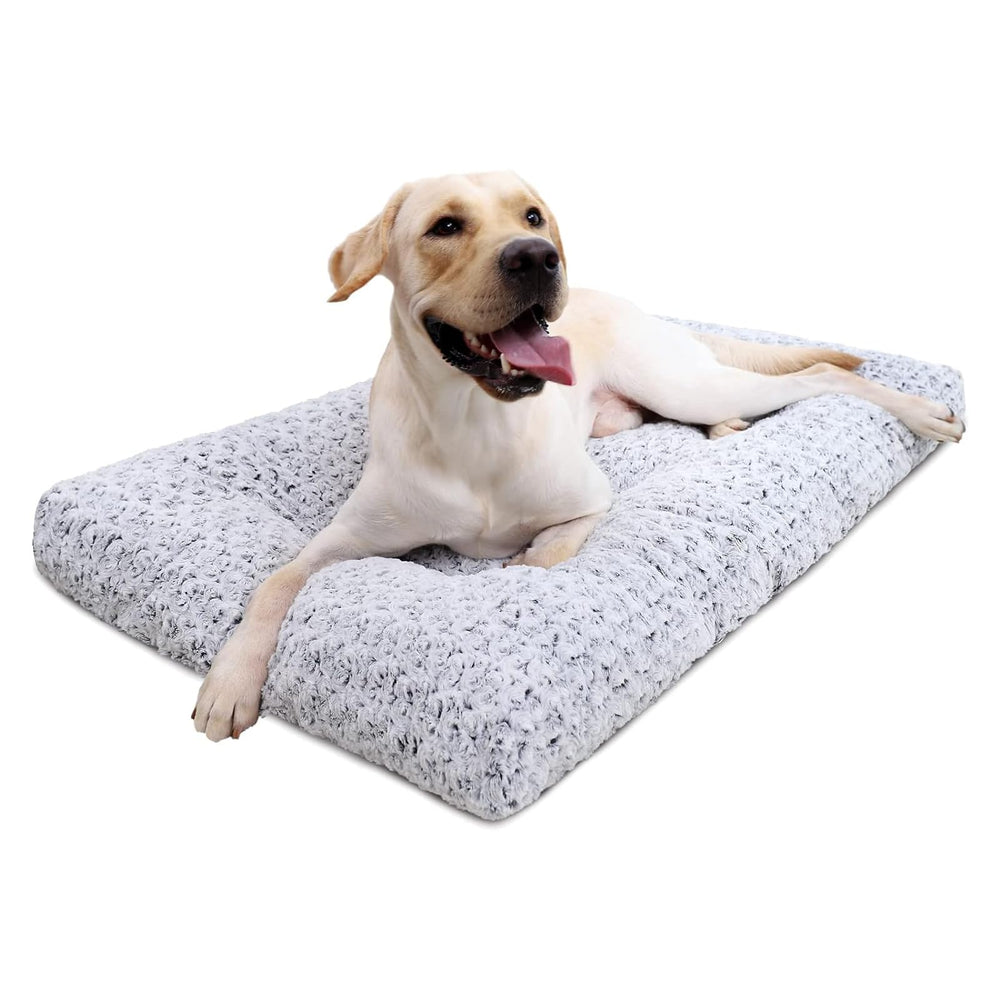 KSIIA Washable Dog Bed Deluxe top view, plush gray surface for cozy resting.