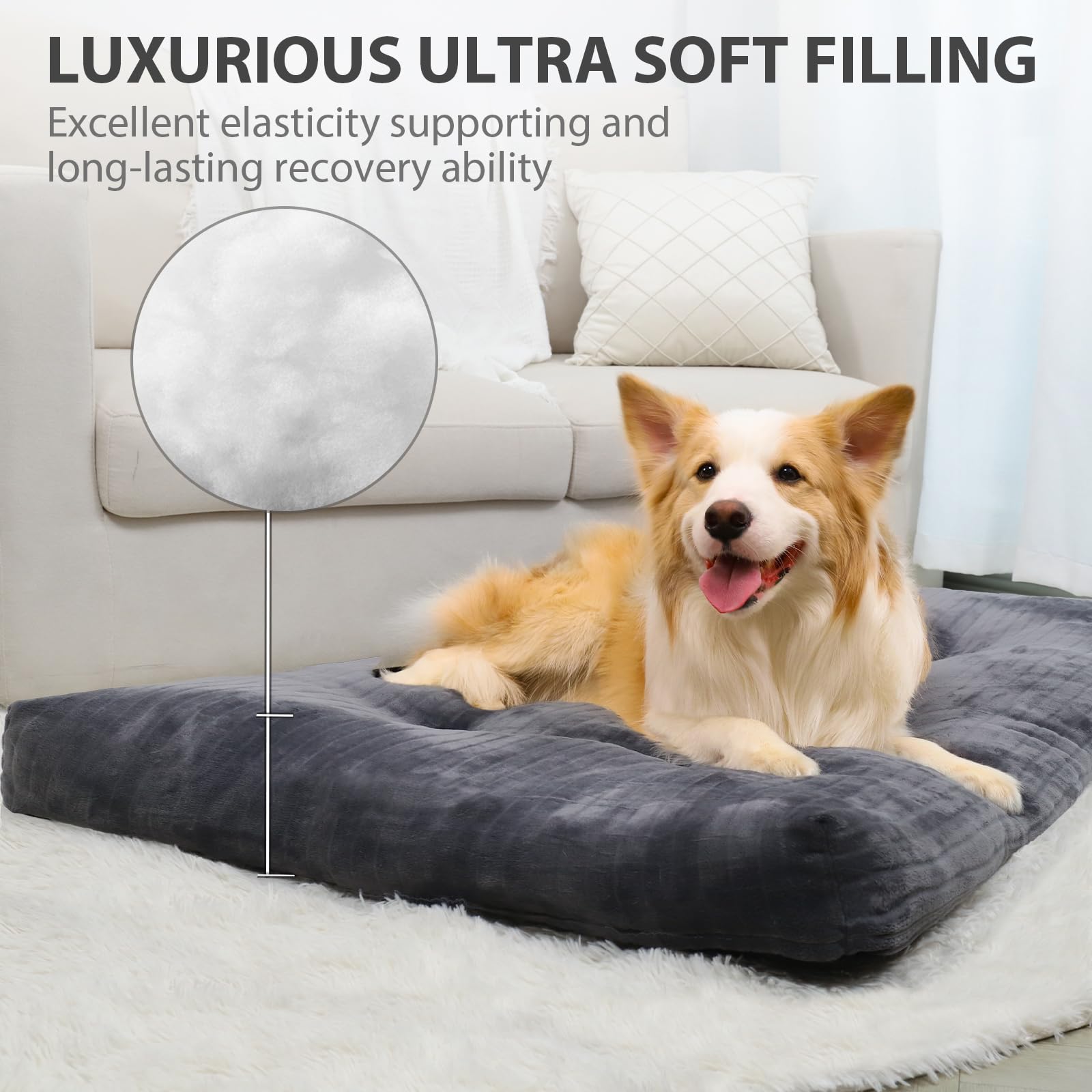 KSIIA kennel pad with 3.5-inch luxury filling for strong support.
