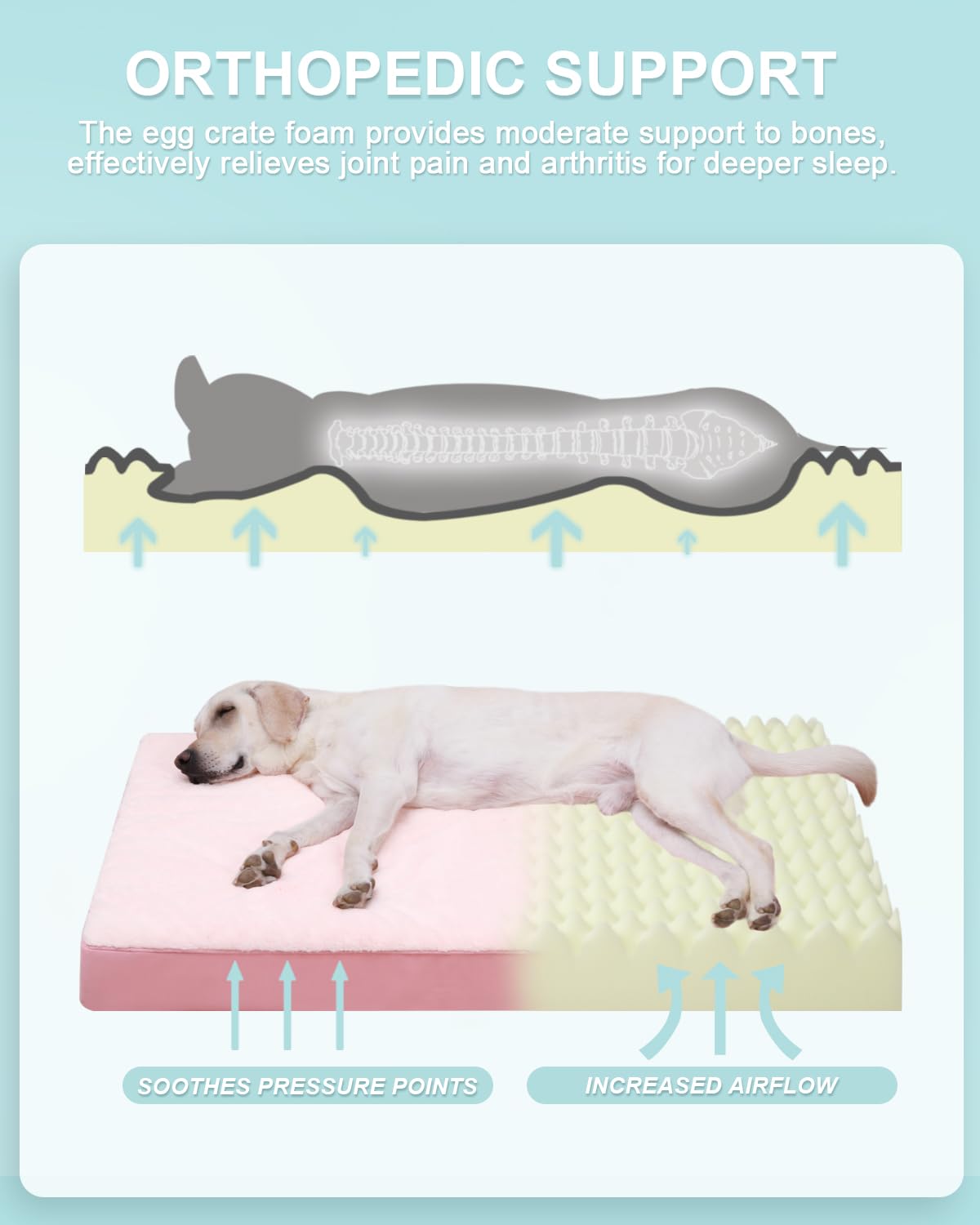 KSIIA bed with waterproof cover pink protects foam from spills