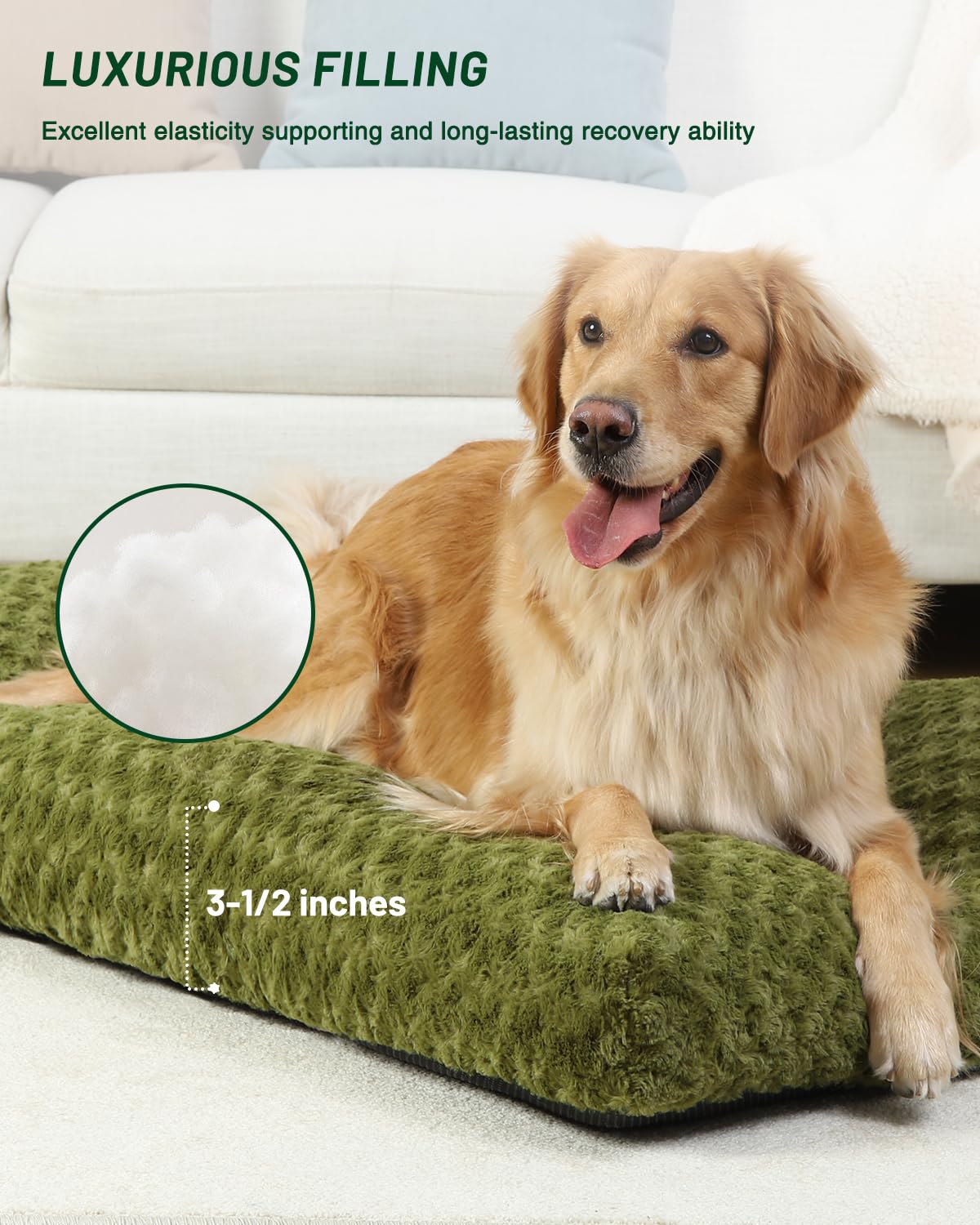 KSIIA washable dog bed close-up fabric in green, soft rose velvet feel.