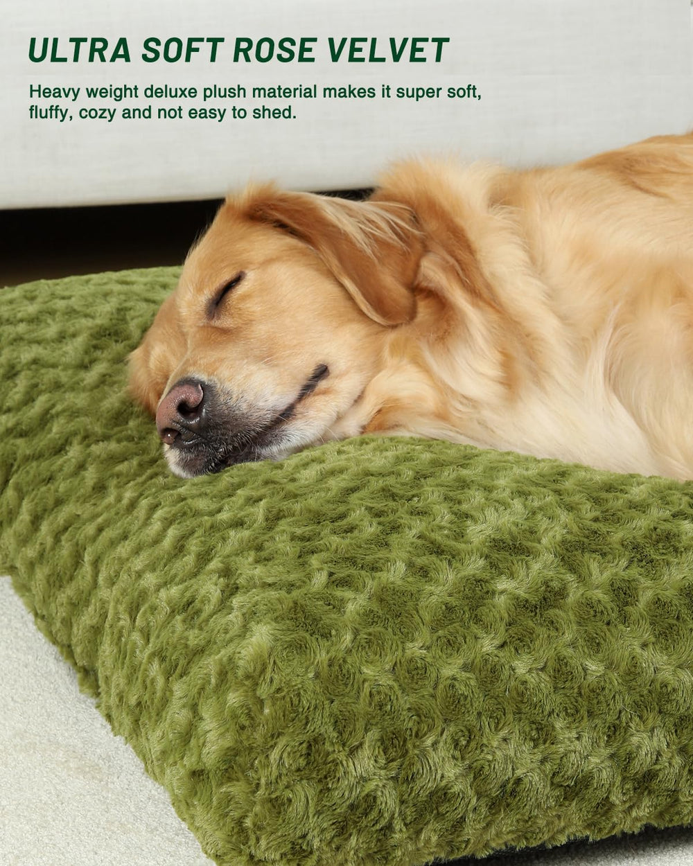 KSIIA washable dog bed side view in green with non-slip bottom for secure placement.