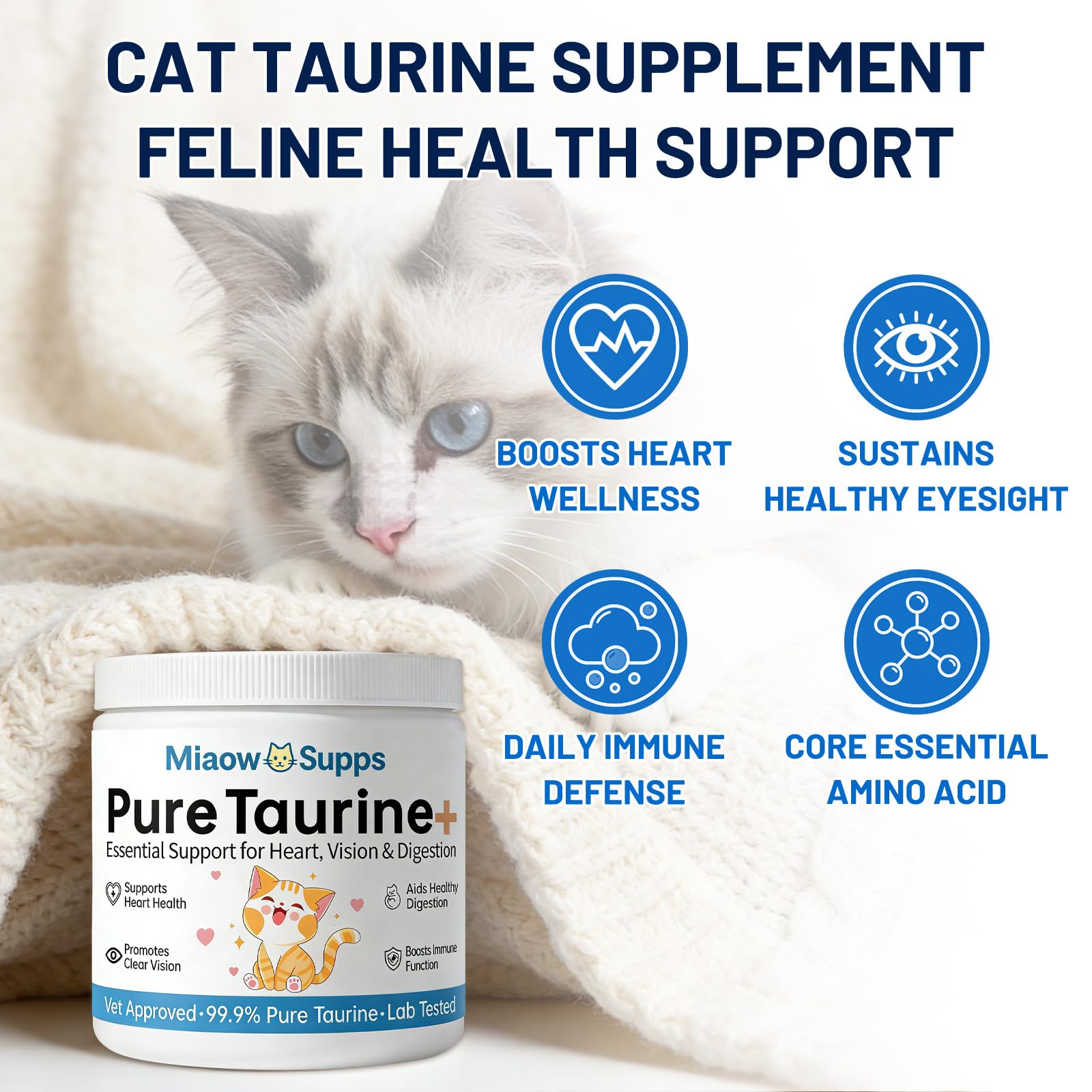 Ksjue Taurine powder texture close-up highlighting purity and fine granules