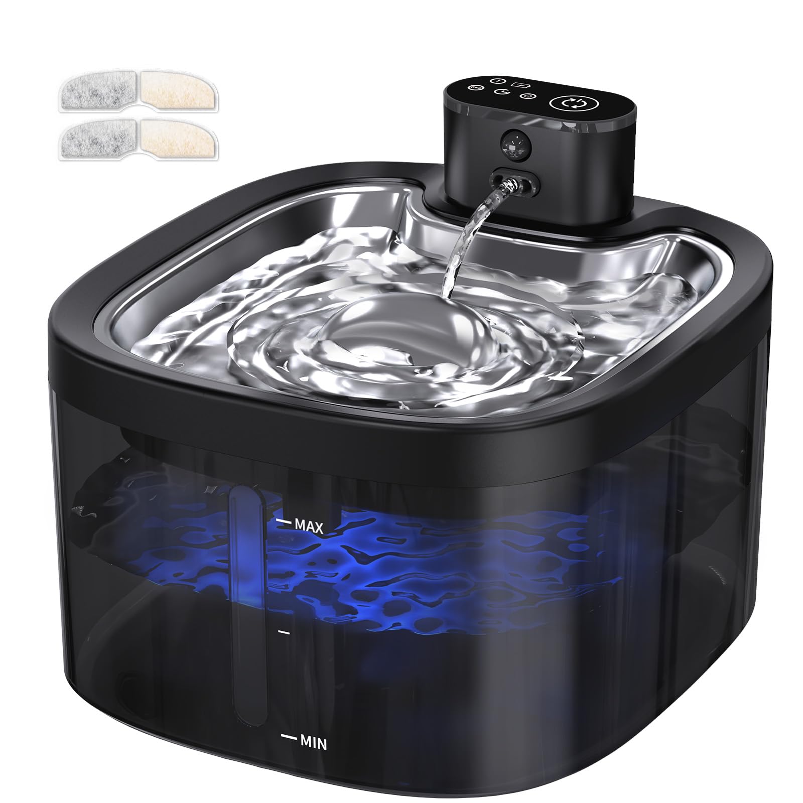 Ksuefao cordless cat water fountain front view showing 3.5L capacity for multi-cat homes