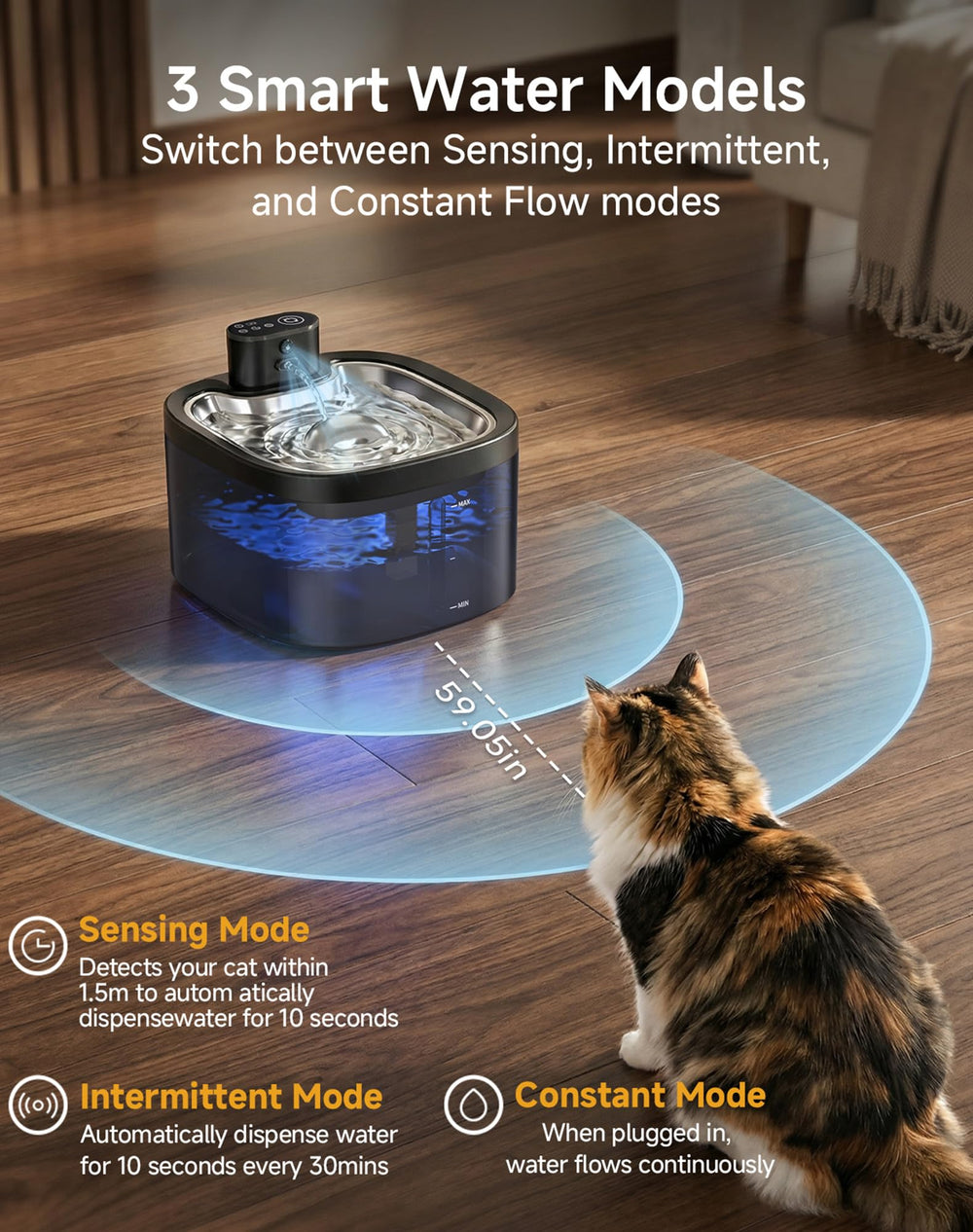 Ksuefao cordless fountain side view for compact apartment use