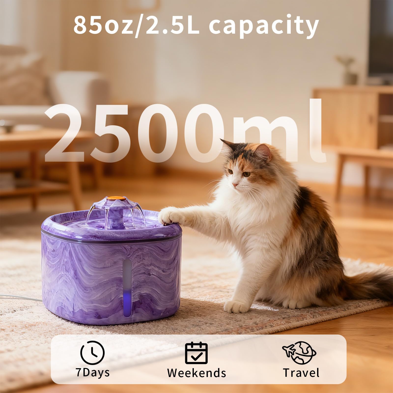 Ksuefao ultra-quiet pump in purple fountain keeps home peaceful