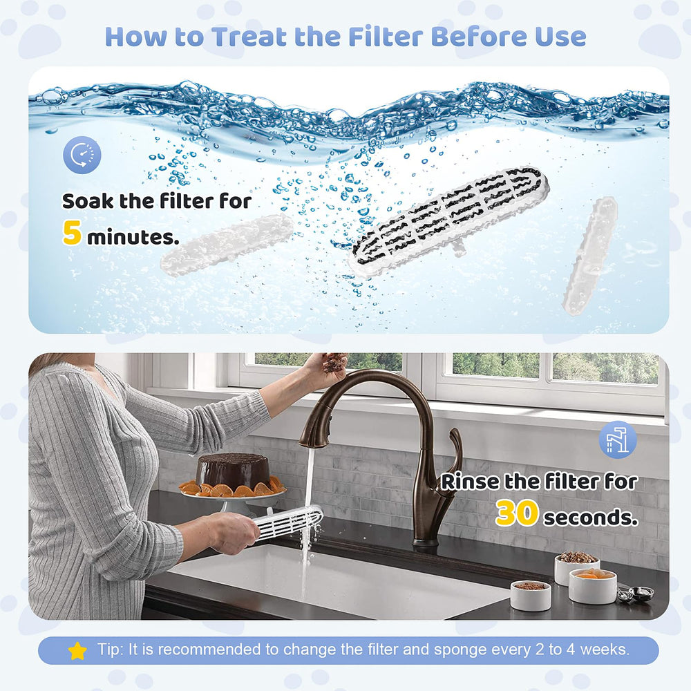 KTNAid soak and rinse tips illustrate proper prep for best filtration results.