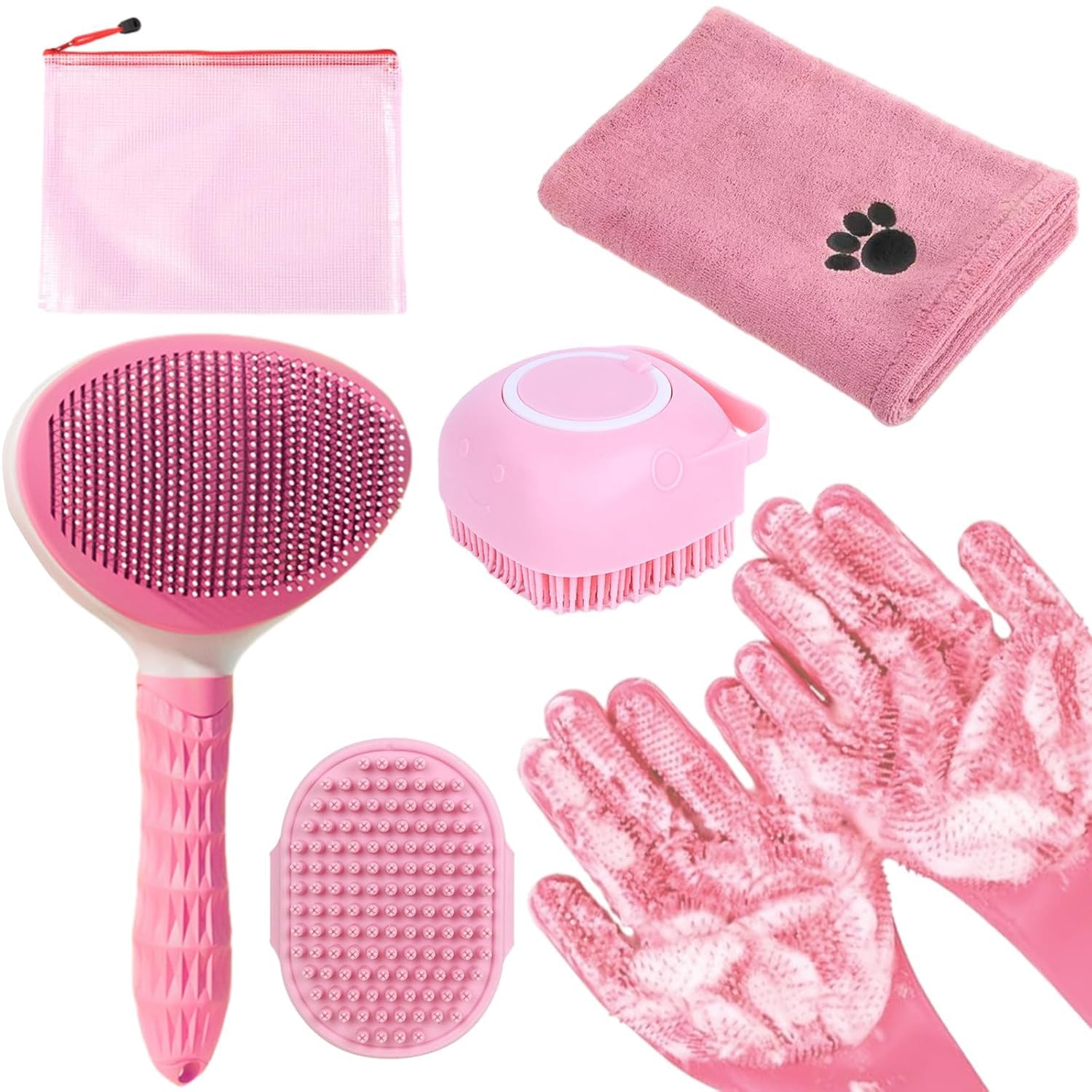 KUEIOX Bath Grooming Kit dog brush deshedding action for quick fur removal.