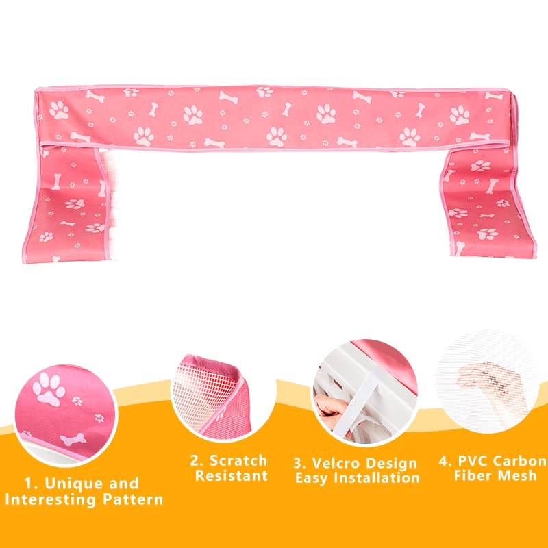 KUMOUARTS dog playpen top cover pink being installed with easy magic stickers.