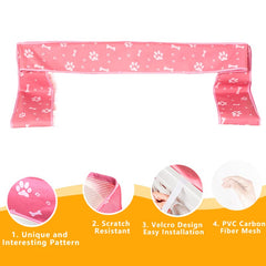 KUMOUARTS dog playpen top cover pink being installed with easy magic stickers.