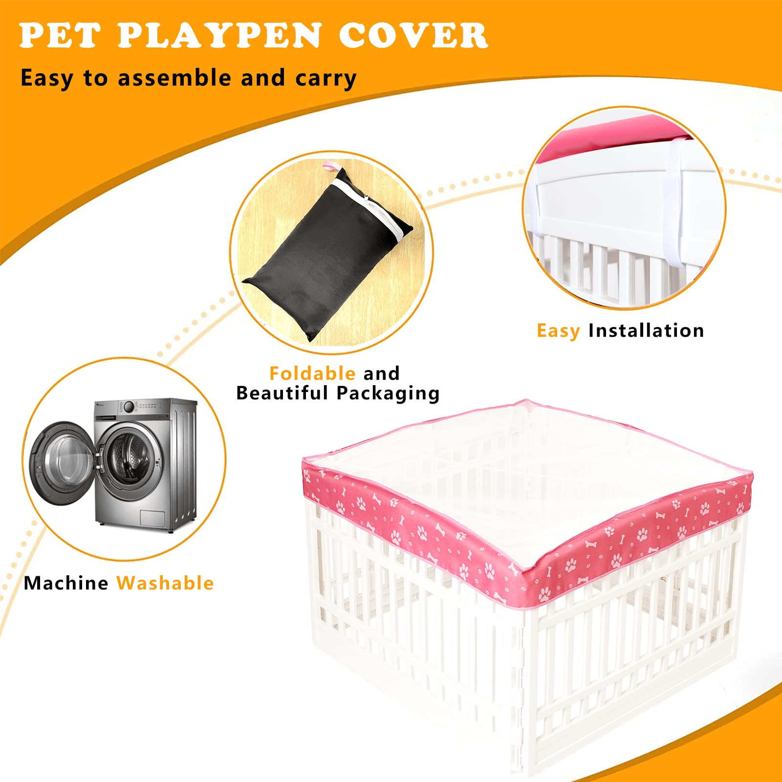 KUMOUARTS dog playpen top cover pink highlights breathable mesh for ventilation.