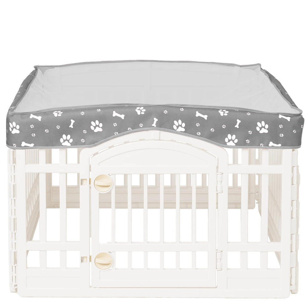 KUMOUARTS dog playpen top cover on a 36-inch mesh setup for shade.