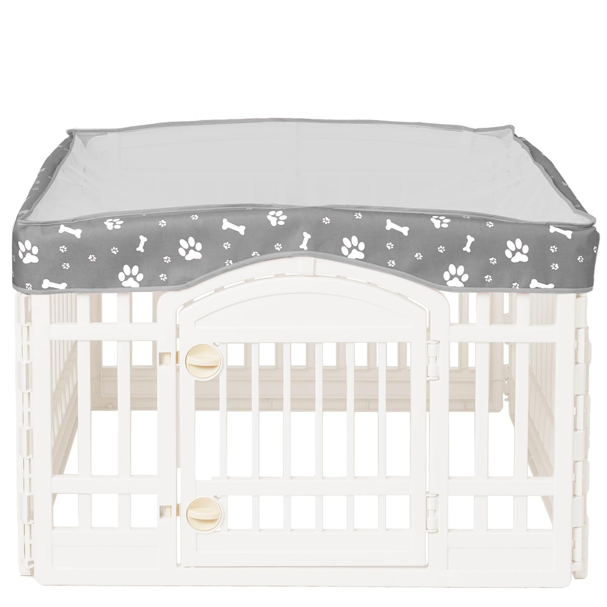 KUMOUARTS dog playpen top cover on a 36-inch mesh setup for shade.