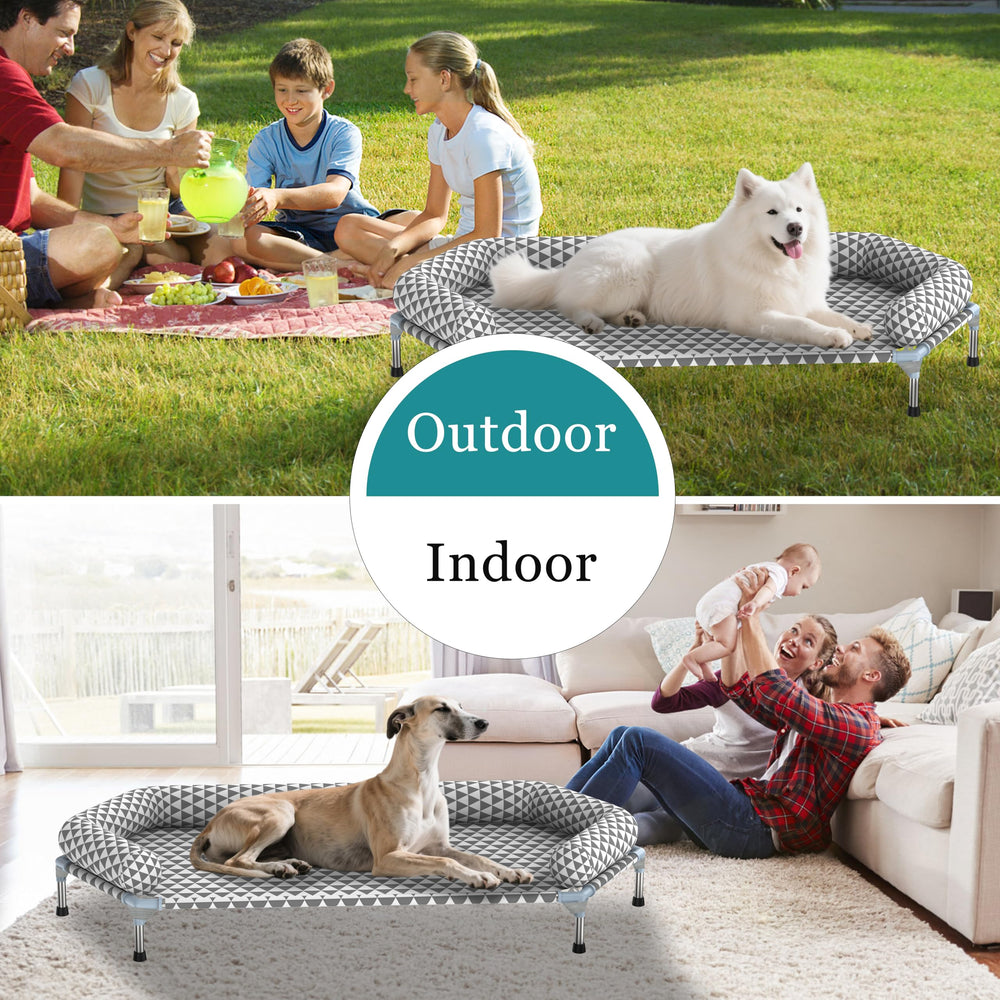 Kuntrust elevated outdoor bed on sturdy legs stays comfortable in all weather.