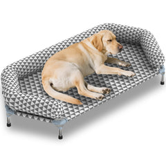 Kuntrust orthopedic dog bed with elevated frame for joint support outdoors.