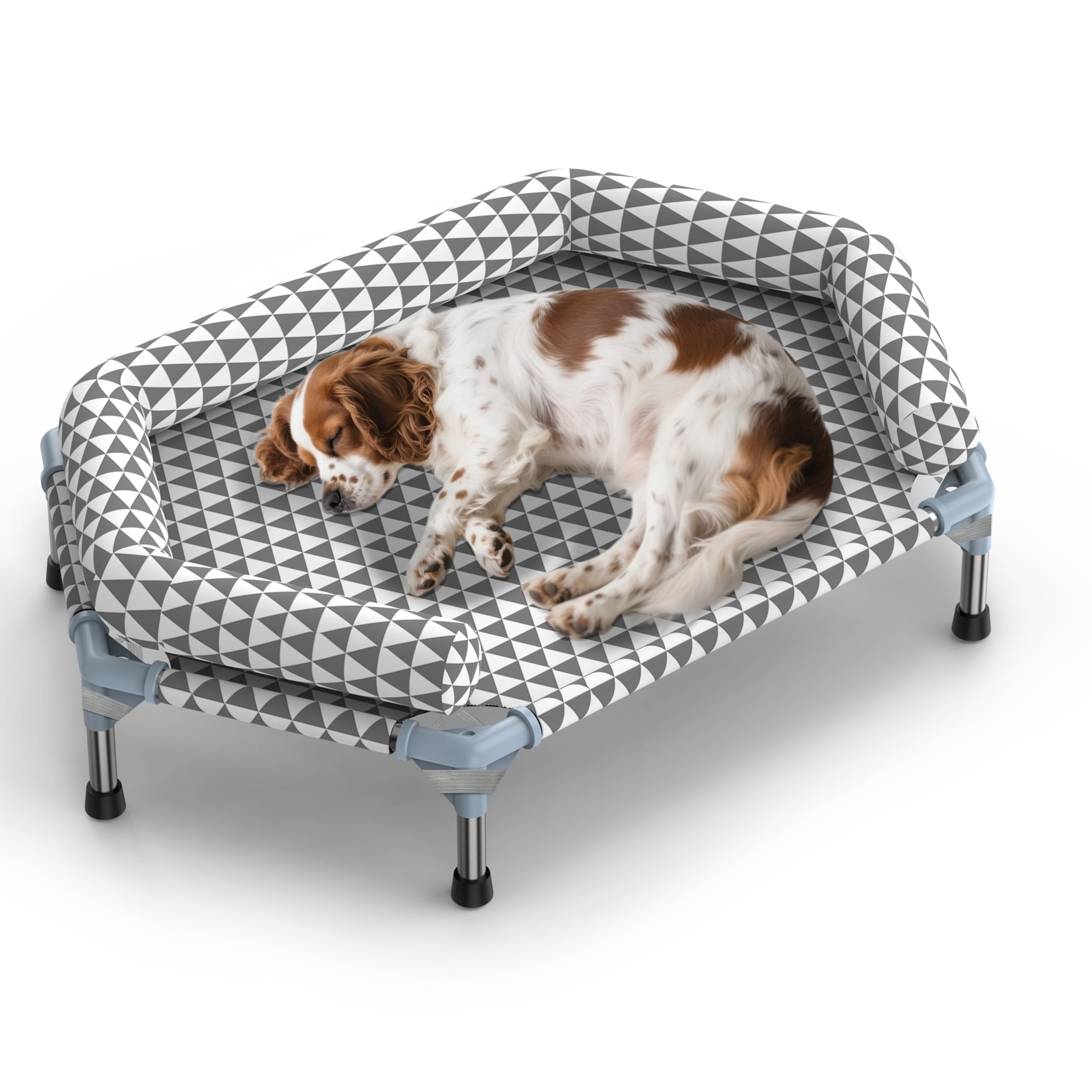 Kuntrust orthopedic bed with removable bolsters for medium dogs' neck support.