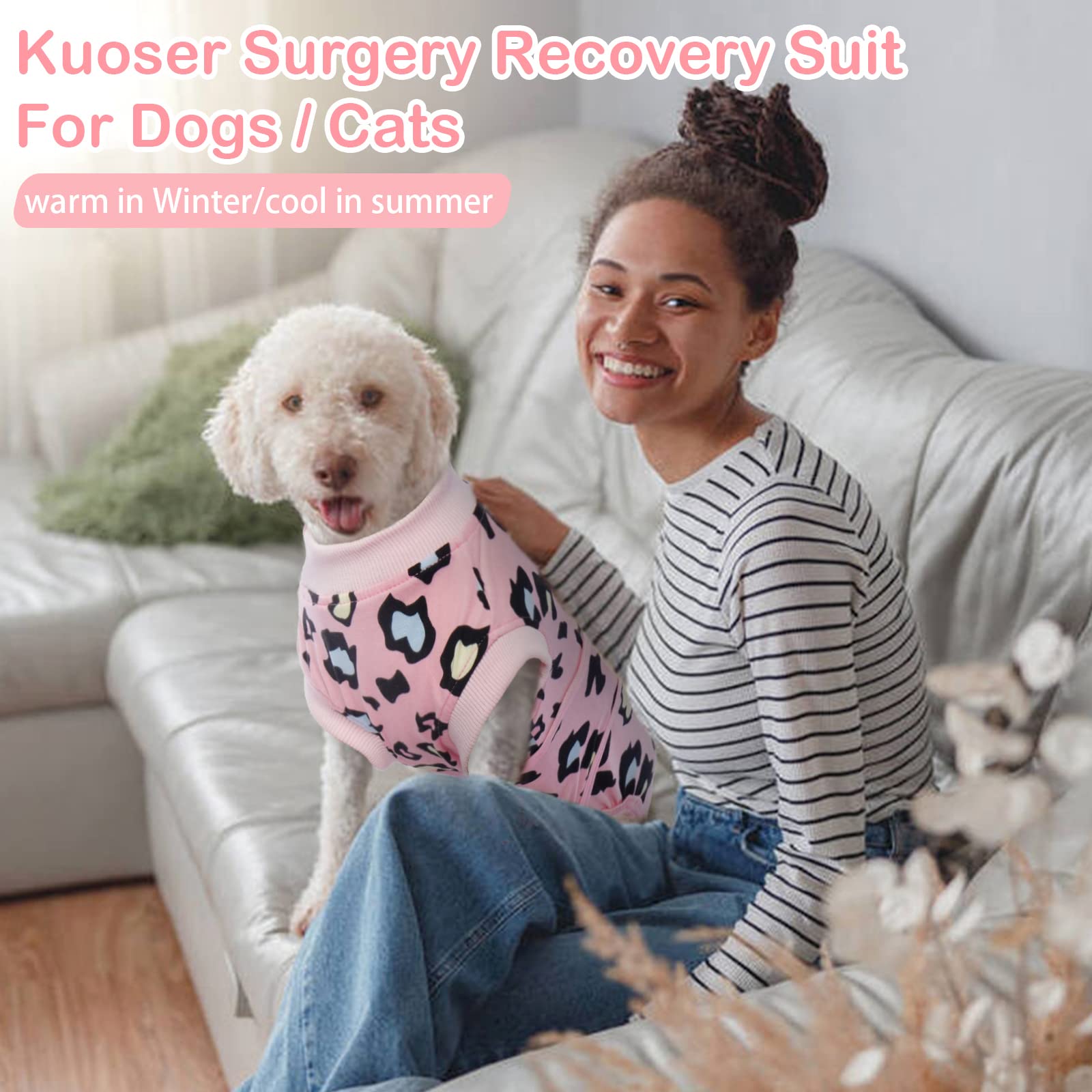 Kuoser dog recovery suit on dog in use demonstrates protection.