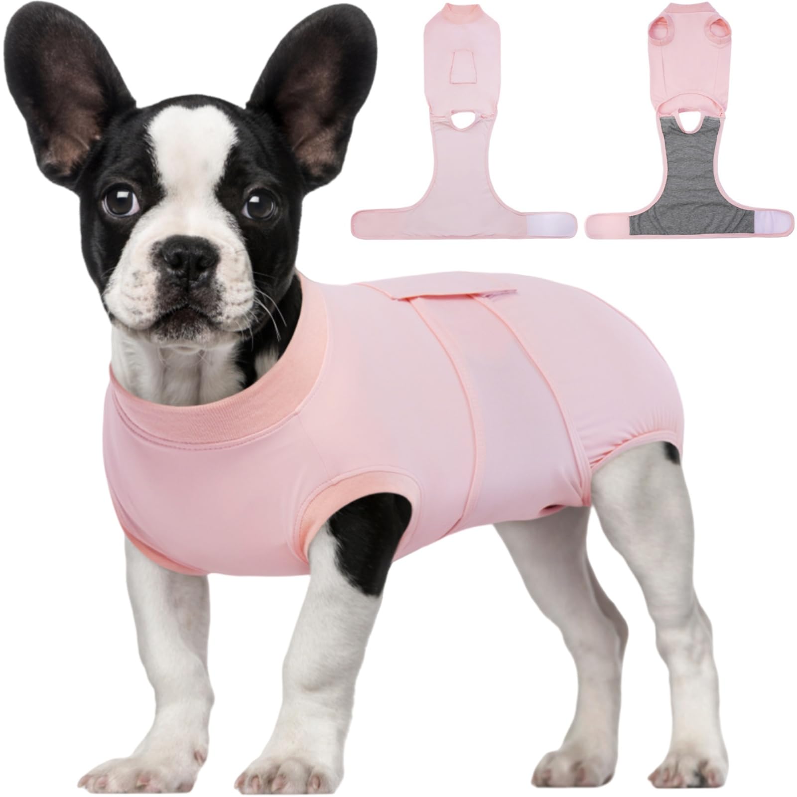 Kuoser pink dog recovery suit – front view showing coverage and comfort.