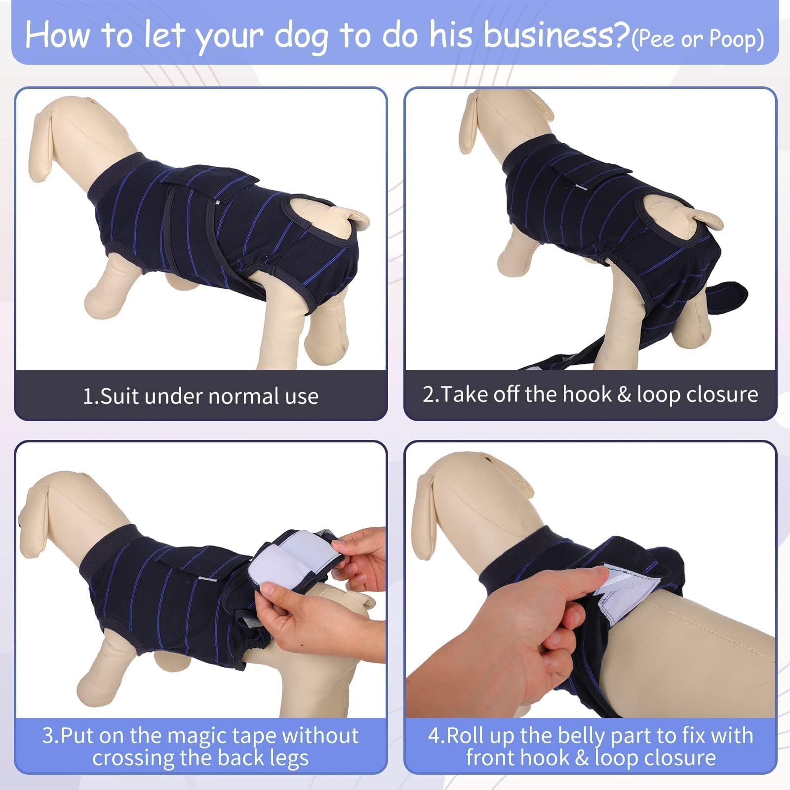 Magic tape closure on Kuoser blue stripes suit for easy wear