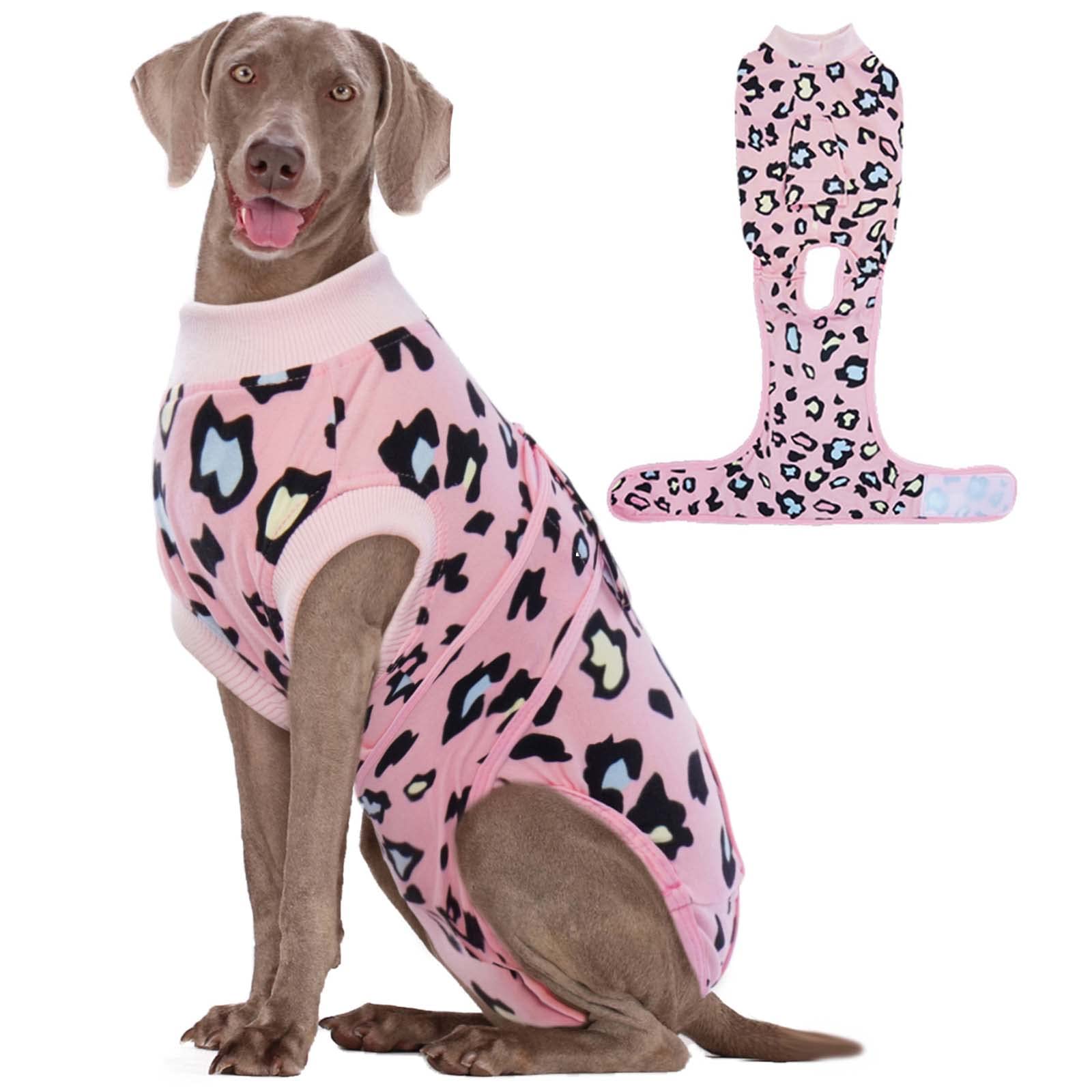 Kuoser pink leopard dog recovery suit worn for post-surgery protection