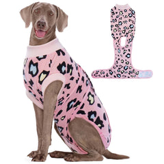Kuoser pink leopard dog recovery suit worn for post-surgery protection