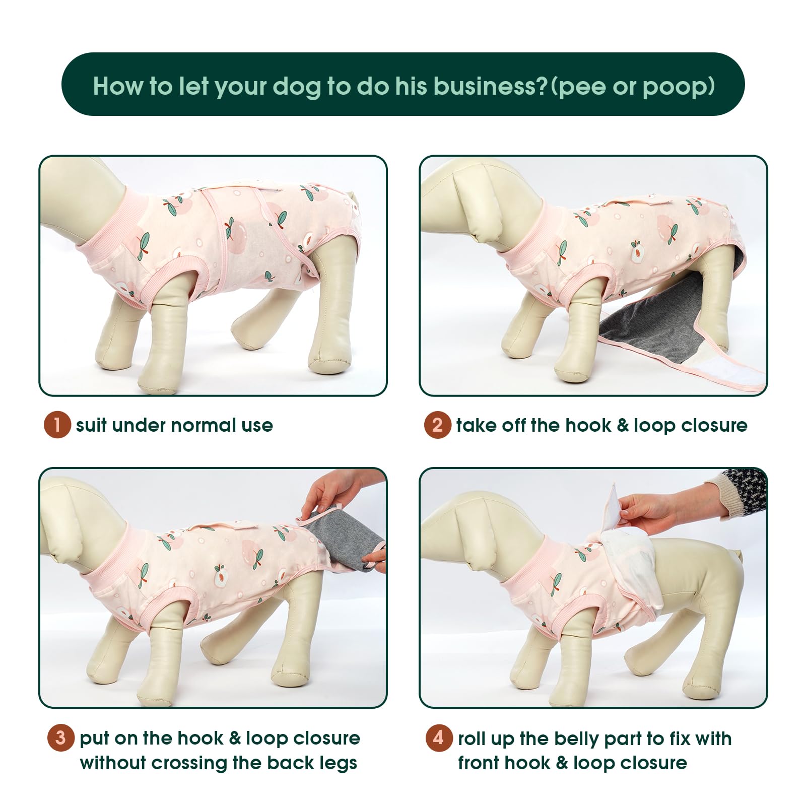 Easy-to-use tapes secure the suit for bathroom breaks.