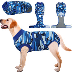 Kuoser Recovery Suit on a dog abdomen wound, gentle protection and mobility support.
