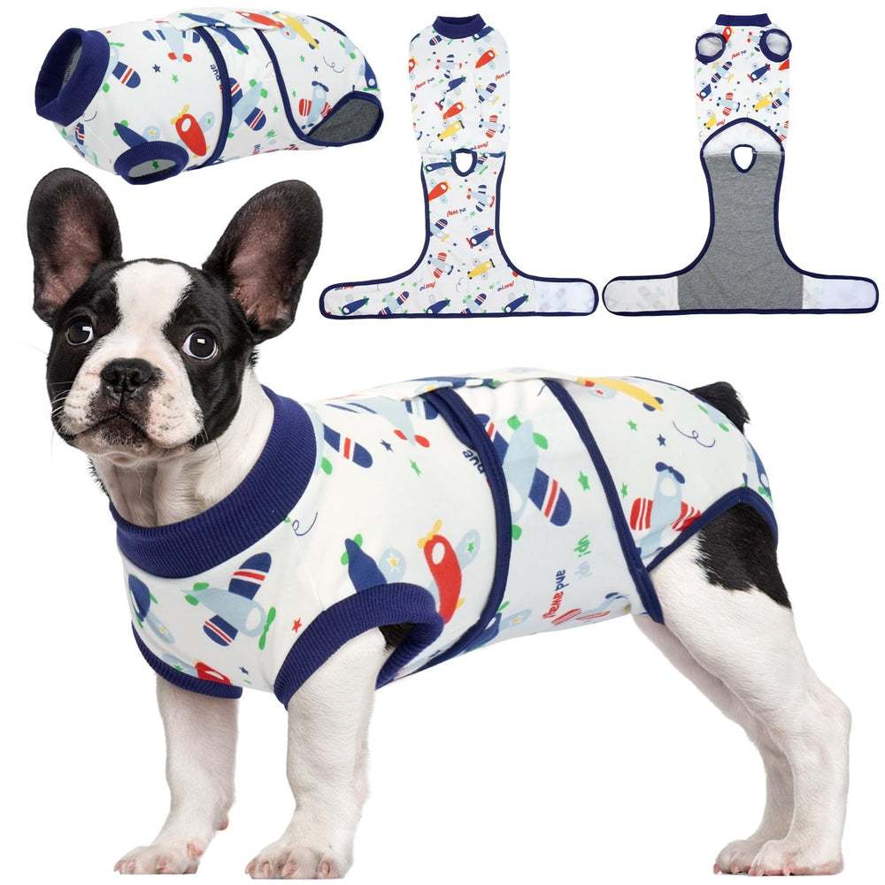 Kuoser Recovery Suit dog back view protects healing wounds while supporting comfortable wear.