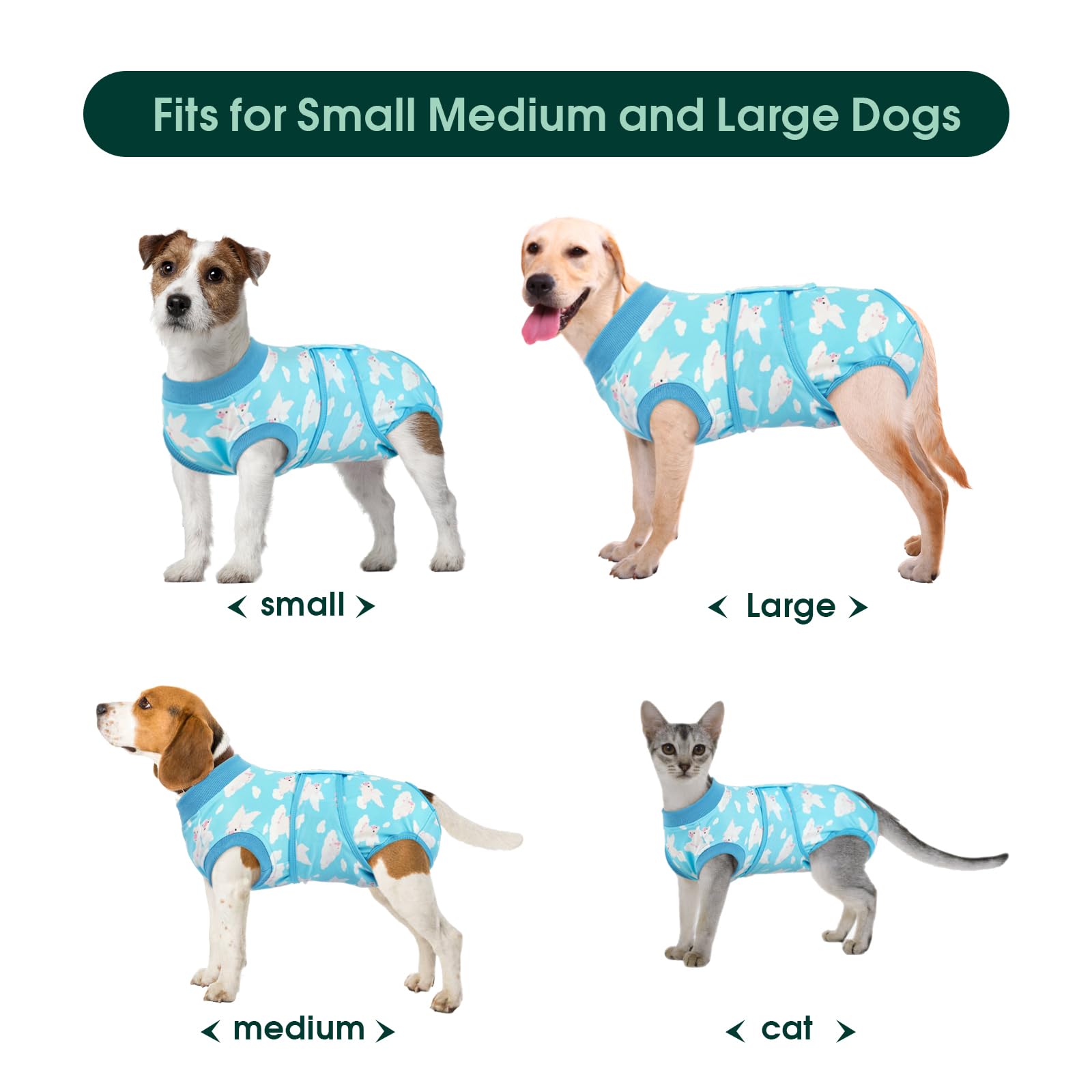 Kuoser Recovery Suit dog front closure helps easy on-off during daily care