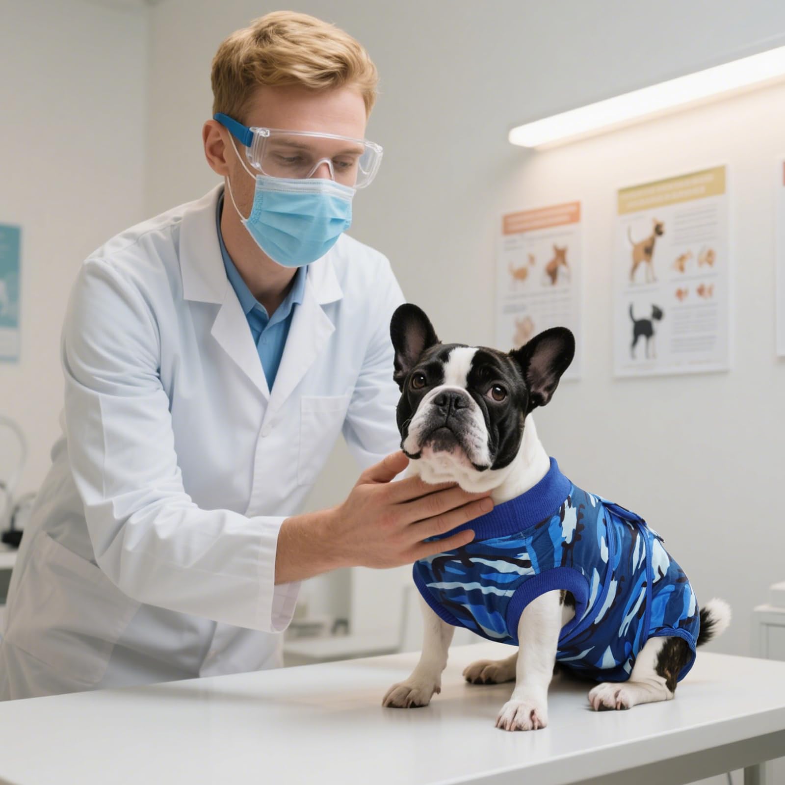 Kuoser Recovery Suit protecting abdominal wounds, preventing licking while improving mobility.