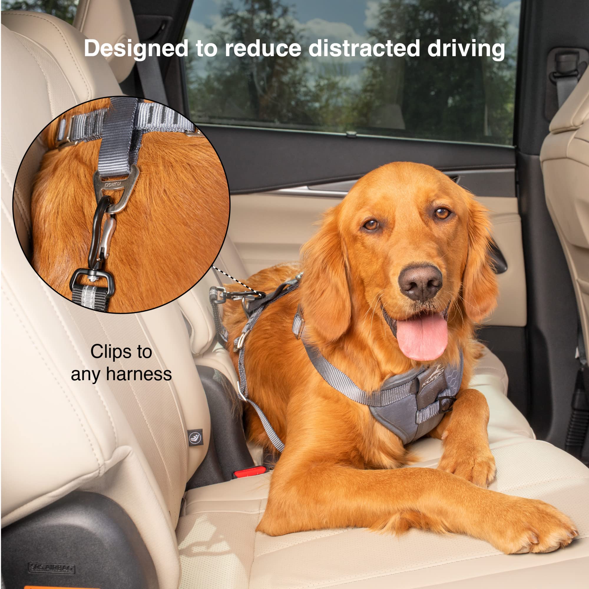 Kurgo durable all-steel hardware provides reliable carabiner performance on daily trips.