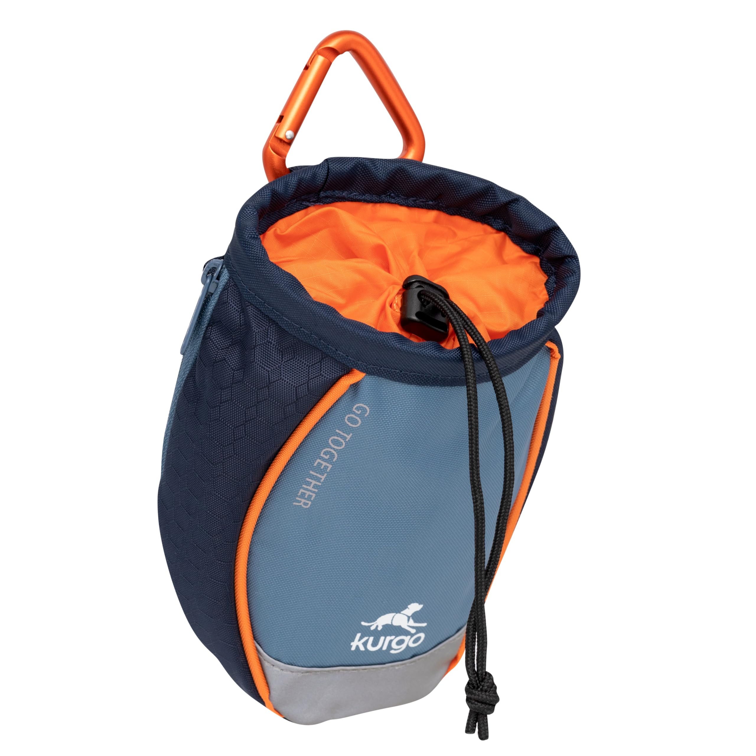 Kurgo Go Stuff It Treat Bag navy wide mouth opening enables quick treat access