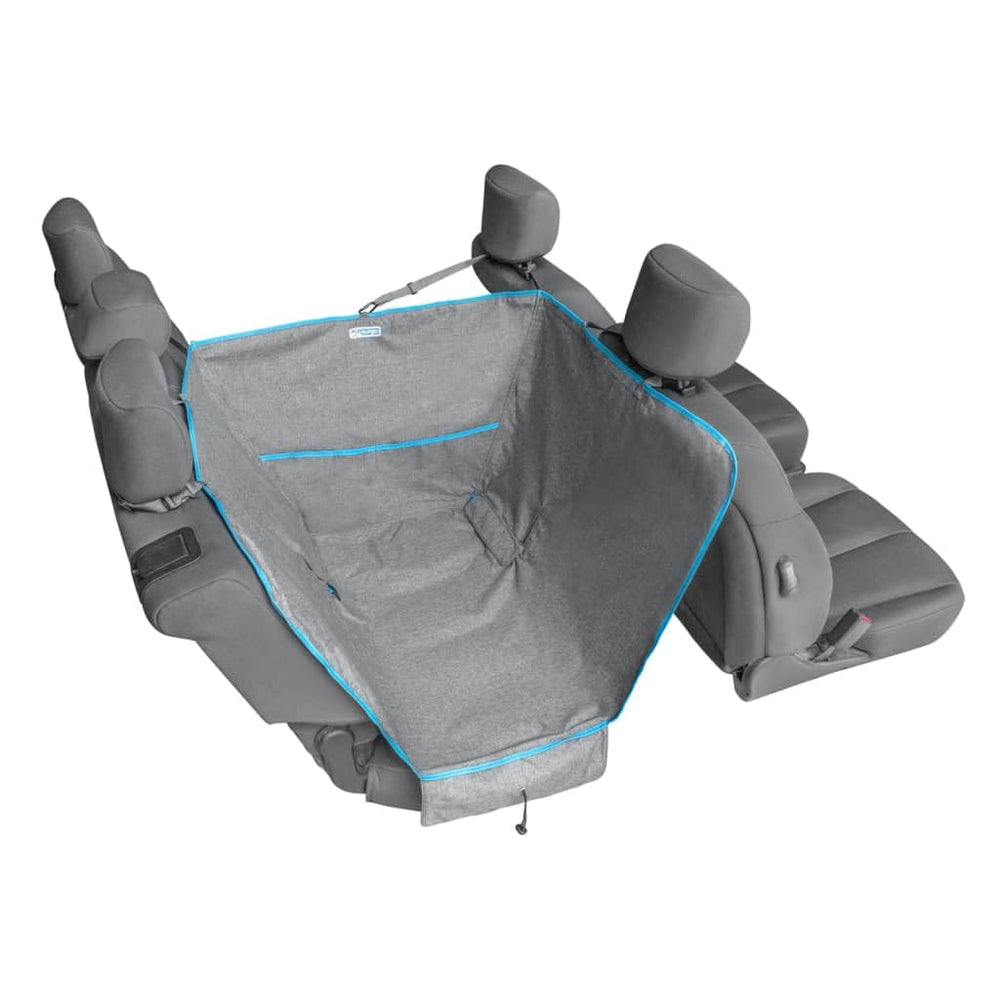 Kurgo Heather Half Hammock backseat protector keeps seats clean and paws safe.