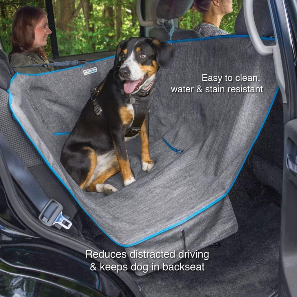 Kurgo Heather Half Hammock openings for seatbelt access simplify restraints on the go.