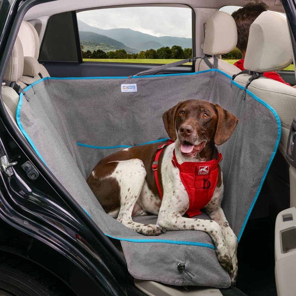 Kurgo Heather Half Hammock waterproof fabric shields seats from dirt and spills.