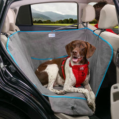 Kurgo Heather Half Hammock waterproof fabric shields seats from dirt and spills.