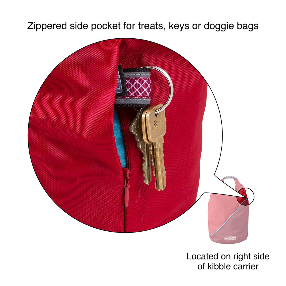 Side pocket on the Kurgo Kibble Carrier holds treats and small accessories.