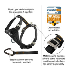 Kurgo padded chest plate detail emphasizes comfort during car rides and walks.