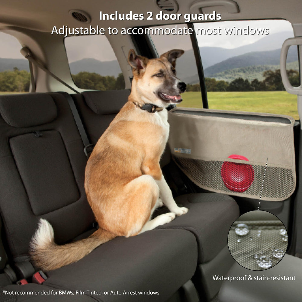 Kurgo Rover Car Door Guard waterproof-panel protects against mud and drool during trips.
