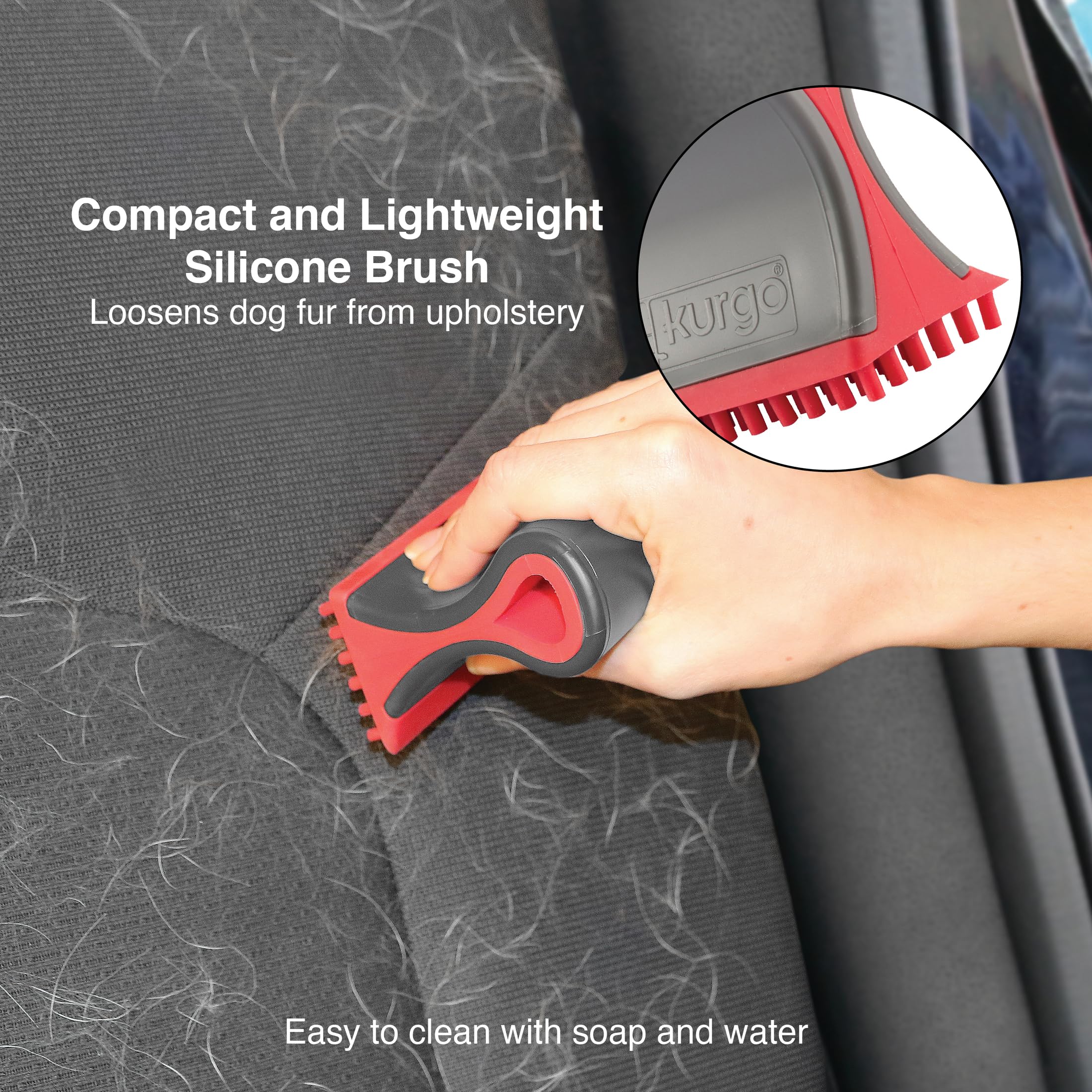 Kurgo Shed Sweeper for car interior clears fur from seats for a tidy ride.