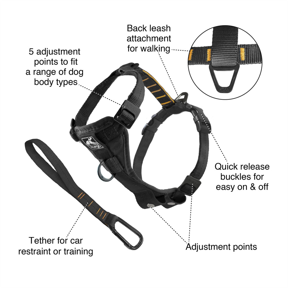 Kurgo Tru-Fit quick-release buckles enable fast, hassle-free on-and-off.