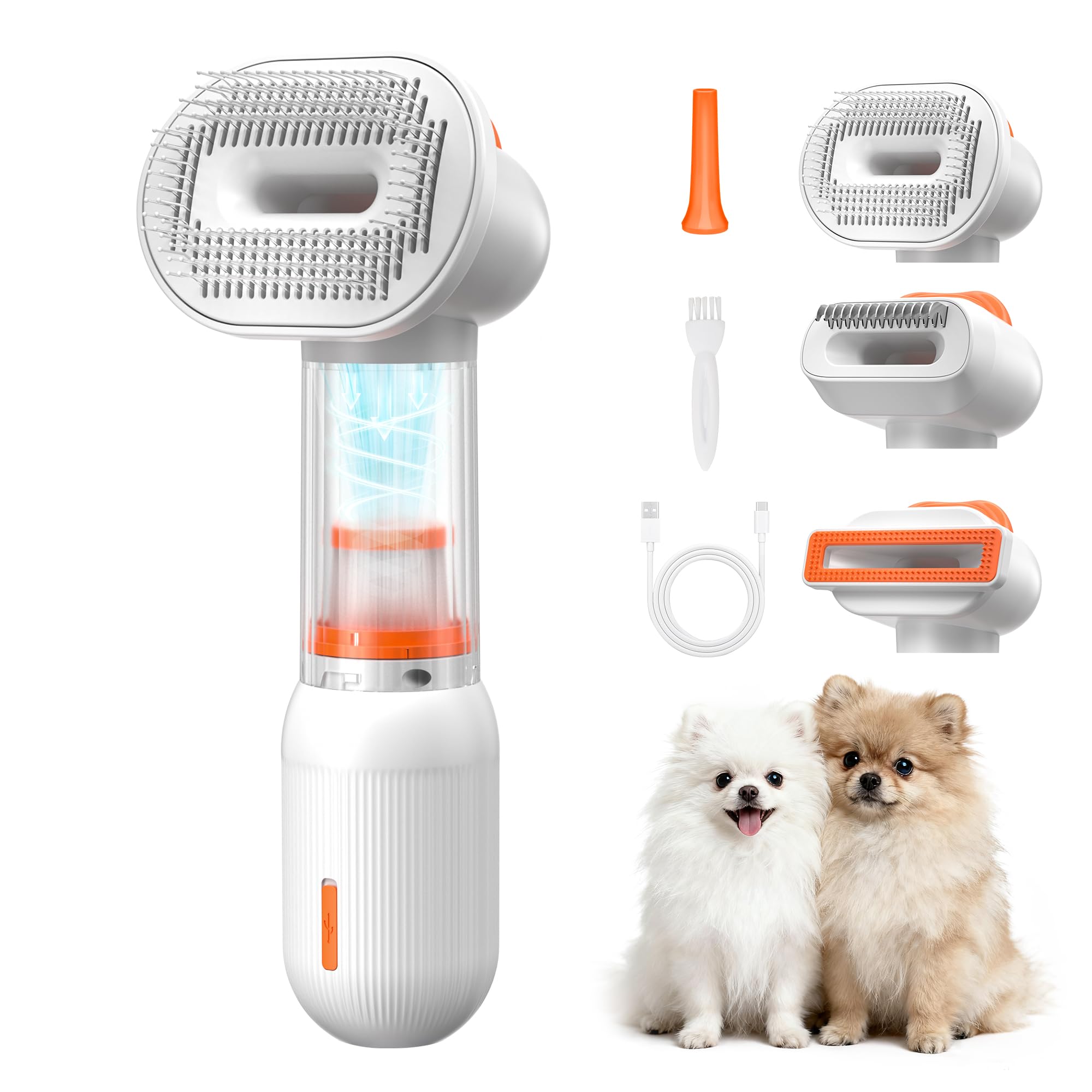 Kurtmark Vacuum Dog Brush captures loose fur during grooming.