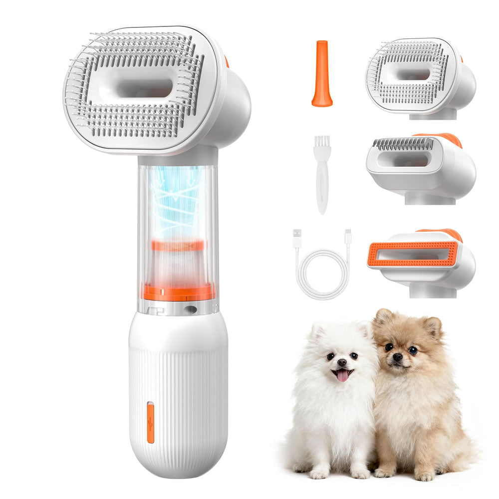 Kurtmark Vacuum Dog Brush captures loose fur during grooming.