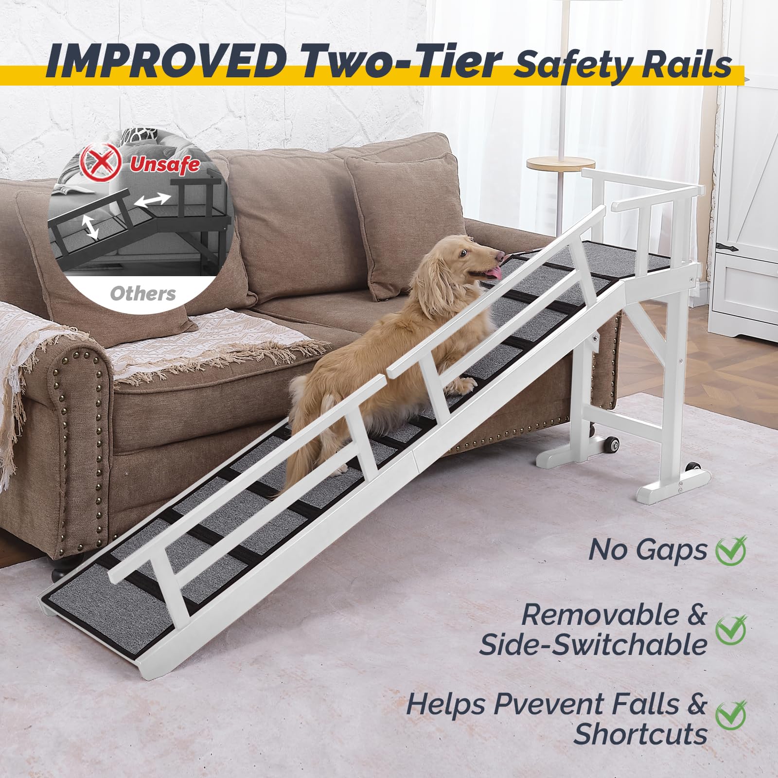 KUVETO 74-inch long dog ramp reaches beds and couches easily.