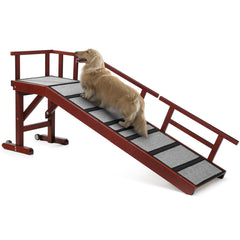KUVETO dog ramp on bed with 60-inch mahogany finish for safe access.