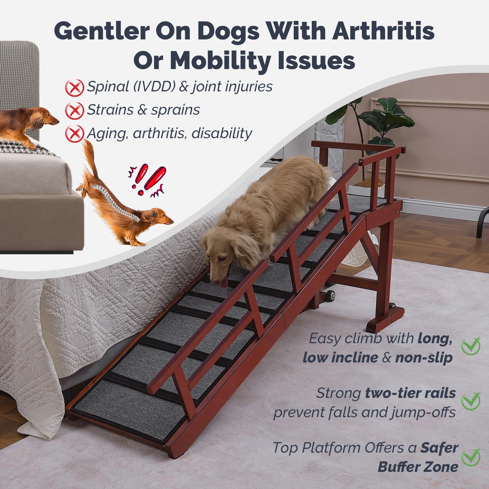 KUVETO safety rails prevent falls along the ramp for added security.