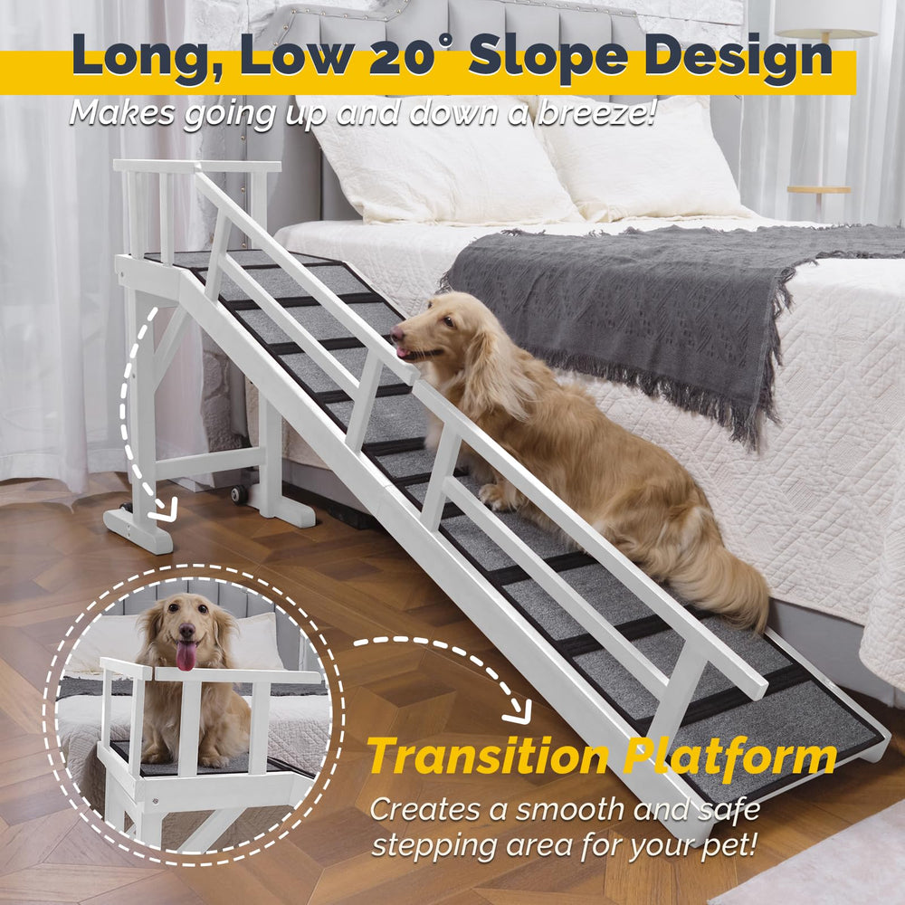 KUVETO solid wood dog ramp top platform supports smooth transitions onto furniture.