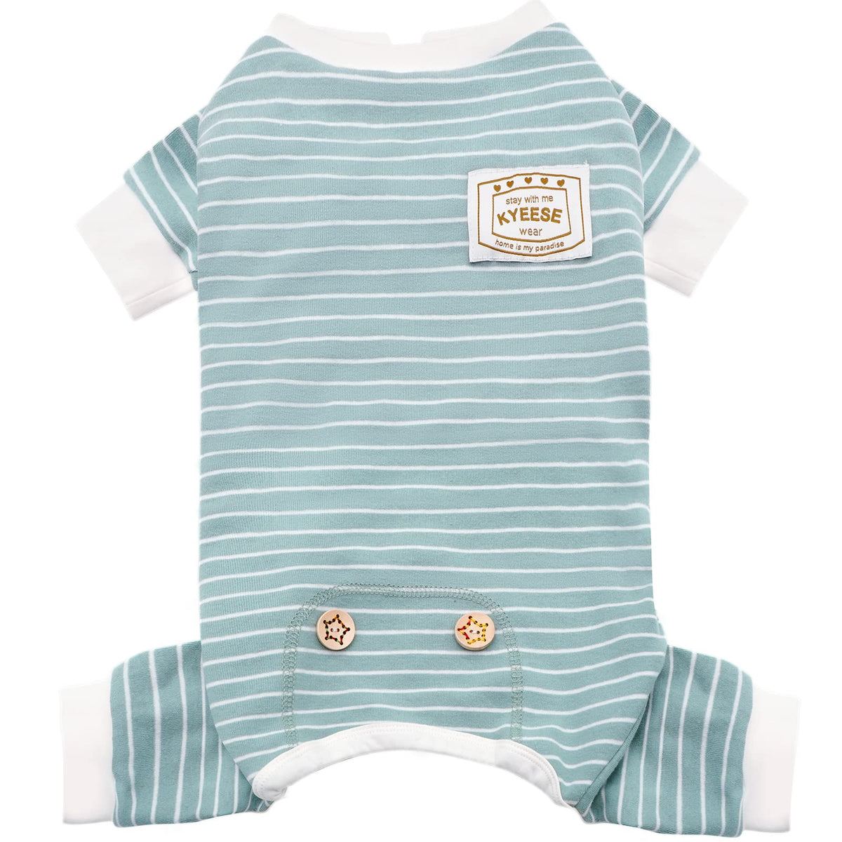 KYEESE green striped dog pajamas offer soft, breathable comfort for small dogs.